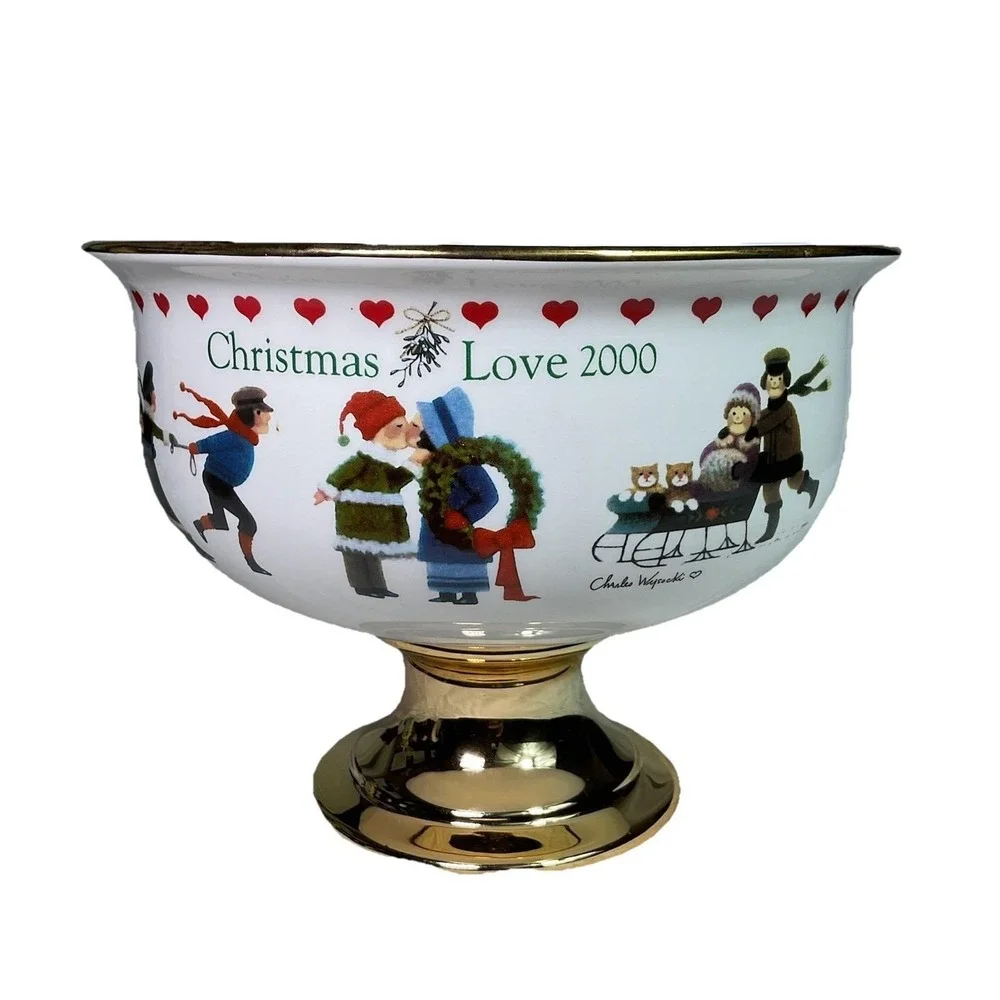 Charles Wysocki Christmas Love 2000 Pedestal Compote Bowl Teleflora Holiday VTG